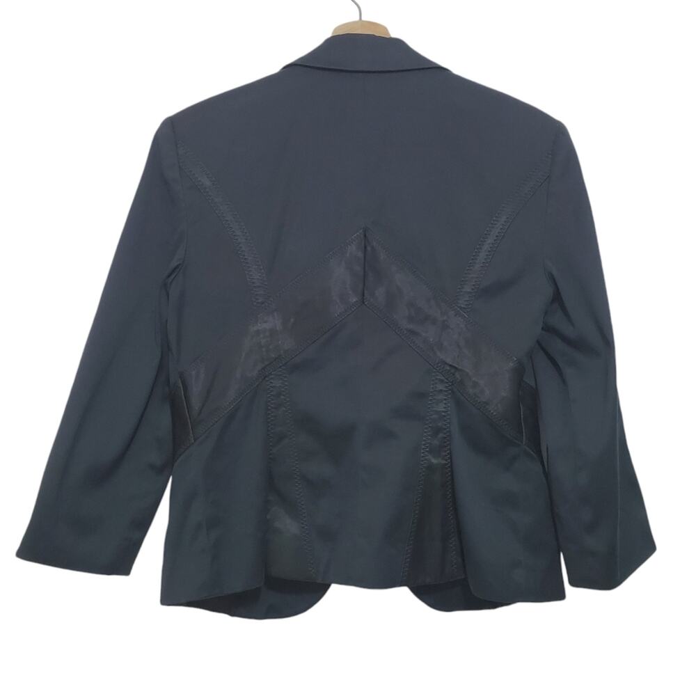 Marciano Navy Blue Fitted Tuxedo Blazer 3/4 Sleeve Black Satin Accents Sz 10 - Picture 6 of 12